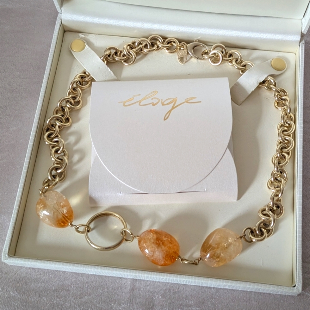 Gold Chain Necklace with natural Amber